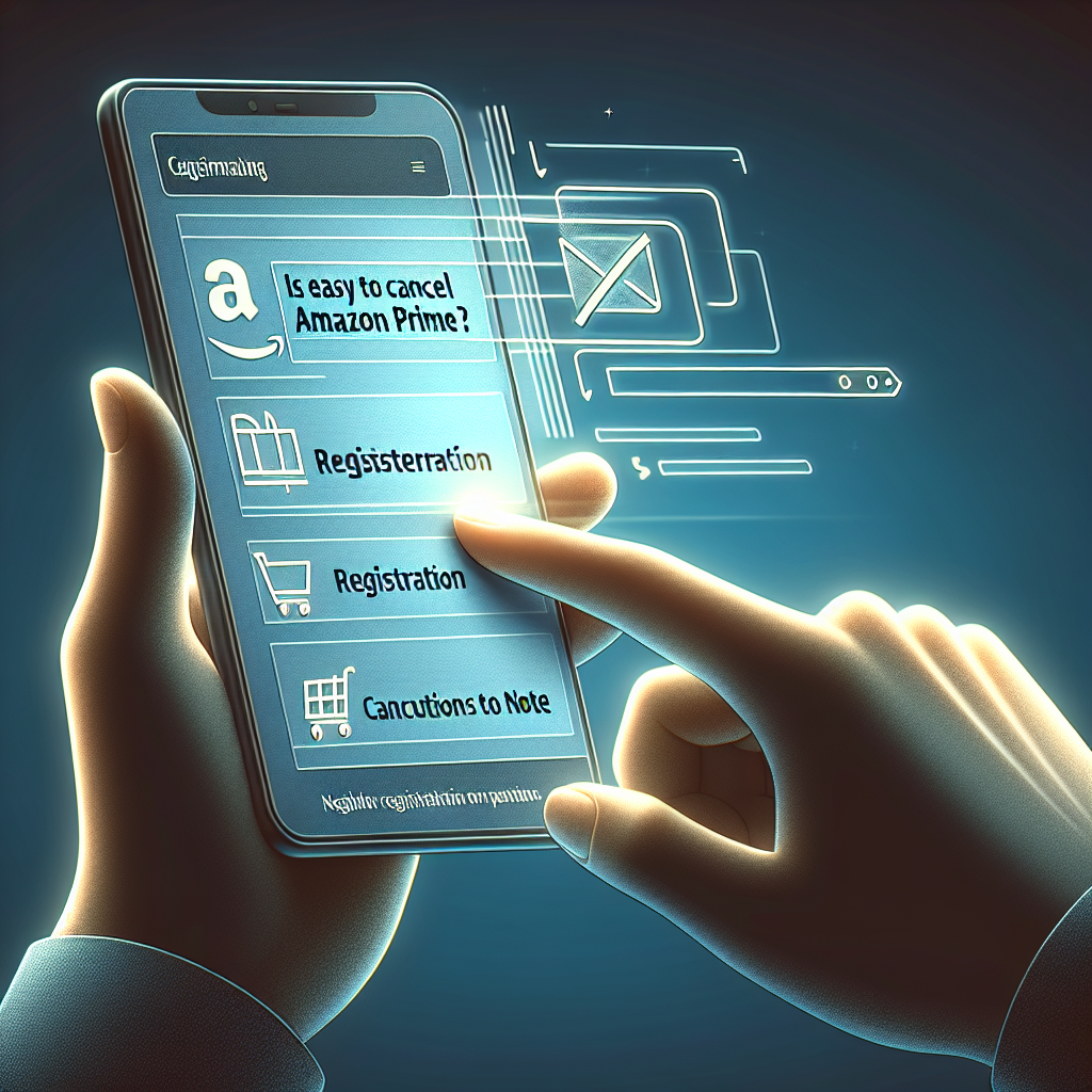 スマートフォンで「Amazonプライム解約は簡単?登録から退会までの全手順と注意点」のウェブサイトやアプリを操作している手元のイメージ。簡単さを表現。